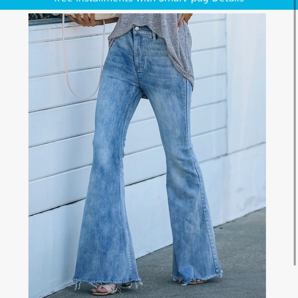 Navy high-waist flare jeans